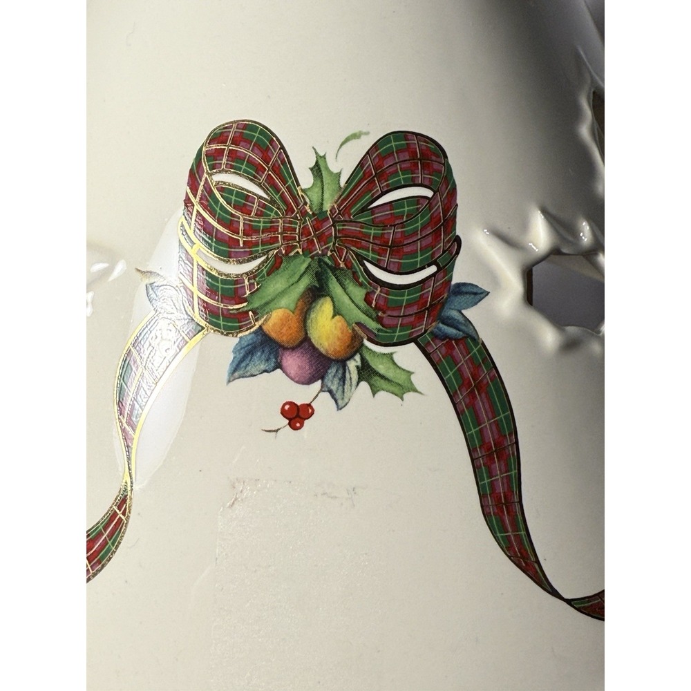 Lenox Holiday Tartan Table Candle Tea Light Lamp Shade Holly Christmas Plaid - Picture 4 of 9